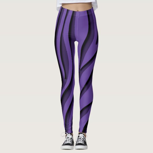 Luxe, zachte, Paarse 3D-Zebra Leggings (Voorkant)