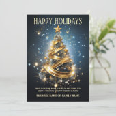 Luxe zaken kerst blauw goud foto logo DIY Feestdagenkaart (Staand voorkant)