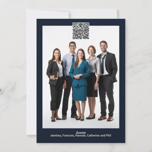 Luxe zaken kerst blauw goud foto logo DIY Feestdagenkaart (Achterkant)