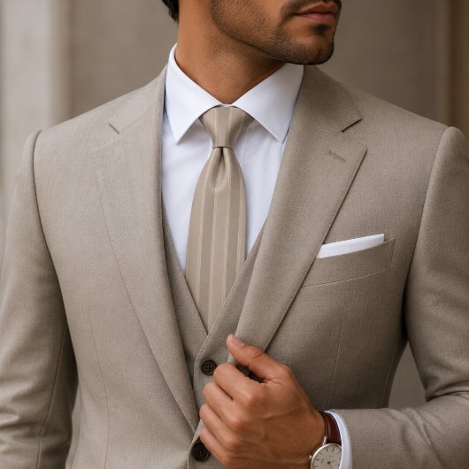 Luxe zandsteen en taupe geribbelde jacquard strepe stropdas