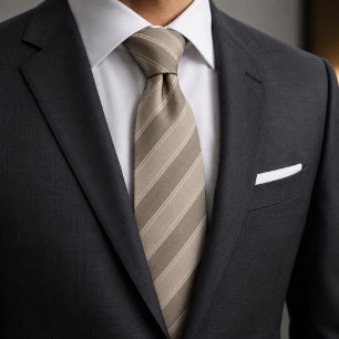 Luxe zandsteen en taupe geribbelde jacquard strepe stropdas