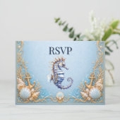 Luxe zeepaard strand bruiloft RSVP anker zeester Kaart (Staand voorkant)