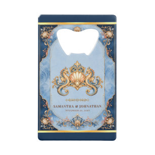 Luxe zeepaard strand thema huwelijksgunsten creditkaart flessenopener