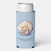 Luxe zeeschelp blauwe strand stubby houder seltzer blikjeskoeler (Seltzer Voorkant)