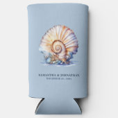 Luxe zeeschelp blauwe strand stubby houder seltzer blikjeskoeler (Voorkant)