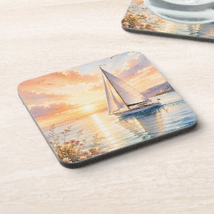 Luxe zeilboot bij zonsopgang Aquarel  Bier Onderzetter