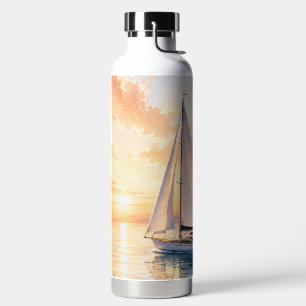 Luxe zeilboot bij zonsopgang Aquarel Waterfles