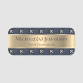 Luxe zeven gouden sterren op blauw: elegant naamplaatje (Voorkant)