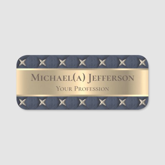 Luxe zeven gouden sterren op blauw: elegant naamplaatje (Voorkant)