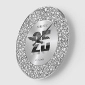 Luxe Zilver 25e Verjaardag Zwart & Grijs Glitters Grote Klok (Hoek)