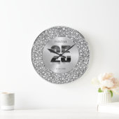 Luxe Zilver 25e Verjaardag Zwart & Grijs Glitters Grote Klok (Huis)