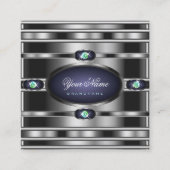 Luxe Zilver Effect Donkerblauw Faux Strass Vierkante Visitekaartje (Voorkant)