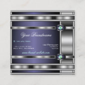 Luxe Zilver Effect Donkerblauw Faux Strass Vierkante Visitekaartje (Achterkant)