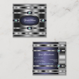 Luxe Zilver Effect Donkerblauw Faux Strass Vierkante Visitekaartje