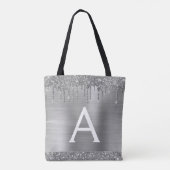 Luxe Zilver Glitter Glans Elegante Monogram Tote Bag (Achterkant)