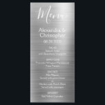 Luxe Zilver Modern en Elegant Trouwmenu Menu<br><div class="desc">Luxe Silver Modern Faux Metallic RVS Folie Wedding Menu. Dit girly moderne Script Wedding Menu kan worden aangepast om de namen van de bruid en bruidegom, de trouwdatum en de menu-opties voor het huwelijksdiner op te nemen. Dit menu maakt deel uit van een bijpassend bruiloft collectie en extra bijpassende items...</div>
