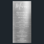 Luxe Zilver Modern en Elegant Trouwmenu Menu<br><div class="desc">Luxe Silver Modern Faux Metallic RVS Folie Wedding Menu. Dit girly moderne Script Wedding Menu kan worden aangepast om de namen van de bruid en bruidegom, de trouwdatum en de menu-opties voor het huwelijksdiner op te nemen. Dit menu maakt deel uit van een bijpassend bruiloft collectie en extra bijpassende items...</div>