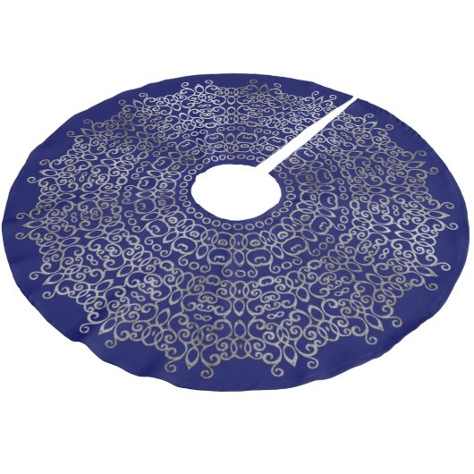 LUXE ZILVER & NAVYBLAUW KERST DAMAST CLASSY  KERSTBOOM ROK (Gekanteld)