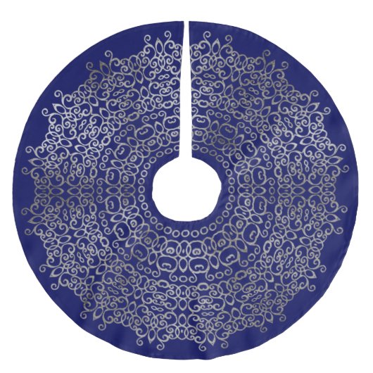 LUXE ZILVER & NAVYBLAUW KERST DAMAST CLASSY  KERSTBOOM ROK (Voorkant)