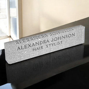 Luxe Zilver Professionele Glitter Sparkle Modern Naambordje