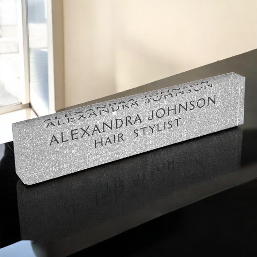 Luxe Zilver Professionele Glitter Sparkle Modern Naambordje