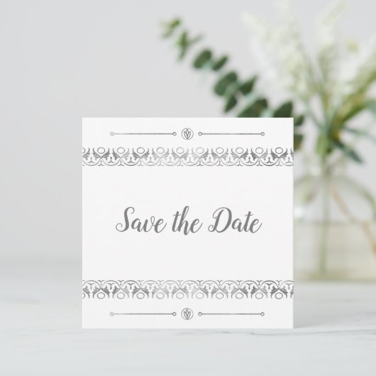Luxe Zilver Save the Date Uitnodiging (Staand voorkant)