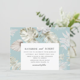 Luxe Zilver Tropisch Bladgroen Bruiloft Kaart