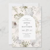 Luxe Zilver Tropisch Bladgroen Bruiloft Kaart (Voorkant)