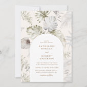 Luxe Zilver Tropisch Bladgroen Bruiloft Kaart (Voorkant)