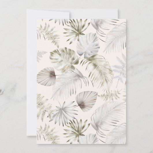 Luxe Zilver Tropisch Bladgroen Bruiloft Kaart (Achterkant)