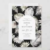 Luxe Zilver Tropisch Bladgroen Bruiloft Kaart (Voorkant)