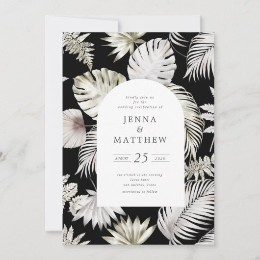 Luxe Zilver Tropisch Bladgroen Bruiloft Kaart (Voorkant)