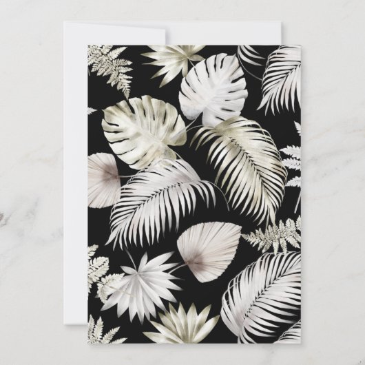 Luxe Zilver Tropisch Bladgroen Bruiloft Kaart (Achterkant)