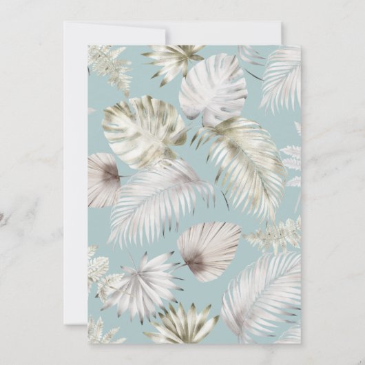 Luxe Zilver Tropisch Bladgroen Bruiloft Kaart (Achterkant)