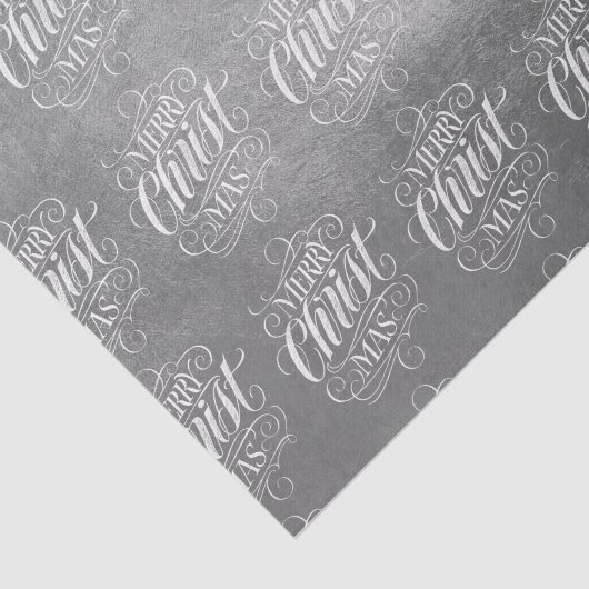 Luxe Zilver Vrolijk Kerstmis Religieus Script Tissuepapier (Detail)