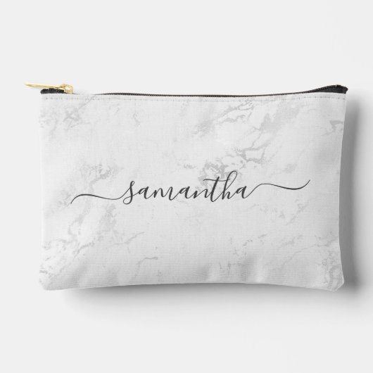 Luxe Zilver Wit Marmer Handtekening Naam Etui (Voorkant)