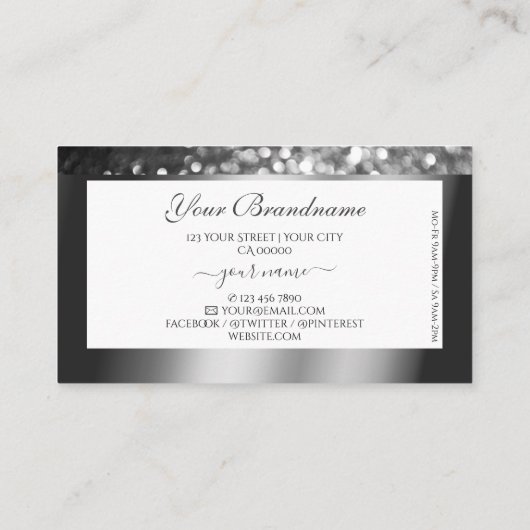 Luxe zilver wit sprankelende glitter Logo Elegant Visitekaartje (Achterkant)