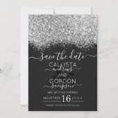Luxe Zilver Zwart Glitter Confetti Bruiloft Save The Date (Voorkant)