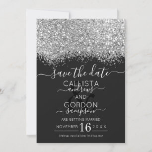 Luxe Zilver Zwart Glitters Confetti Bruiloft Save The Date