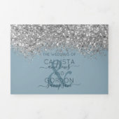 Luxe Zilveren Blauw Glitter Registry Detail RSVP Drieluik Uitnodiging (Cover)