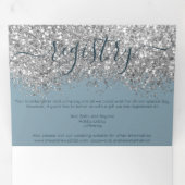 Luxe Zilveren Blauw Glitter Registry Detail RSVP Drieluik Uitnodiging (Binnenzijde eerst)