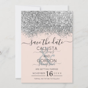 Luxe Zilveren Blush Glitter Confetti Bruiloft Save The Date