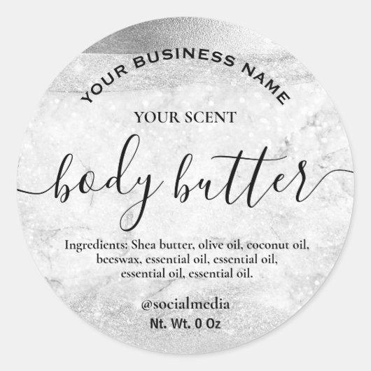 Luxe Zilveren Body Butter Labels (Voorkant)