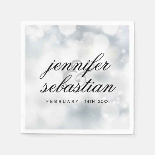 Luxe Zilveren bokeh BRUILOFT MONOGRAM Servet (Voorkant)