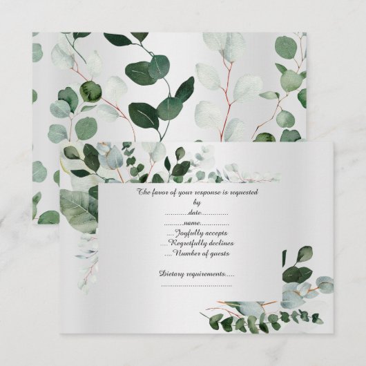 LUXE ZILVEREN BOTANISCHE RESPONDENTKAART RSVP KAARTJE (Voorkant / Achterkant)