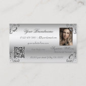Luxe zilveren decor met foto en QR-code Visitekaartje (Achterkant)