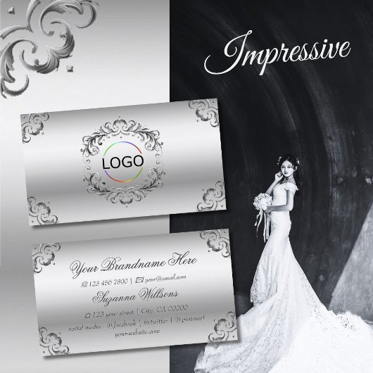 Luxe zilveren  decor met Logo weelderige bus Visitekaartje