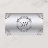 Luxe zilveren  decor met Monogram weelderig Visitekaartje (Voorkant)