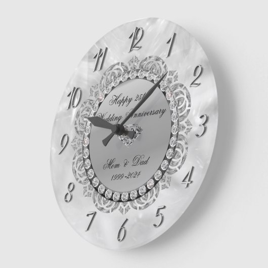 Luxe zilveren diamanten 25e bruiloft grote klok (Hoek)