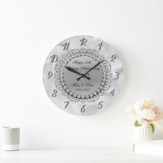 Luxe zilveren diamanten 25e bruiloft grote klok (Huis)